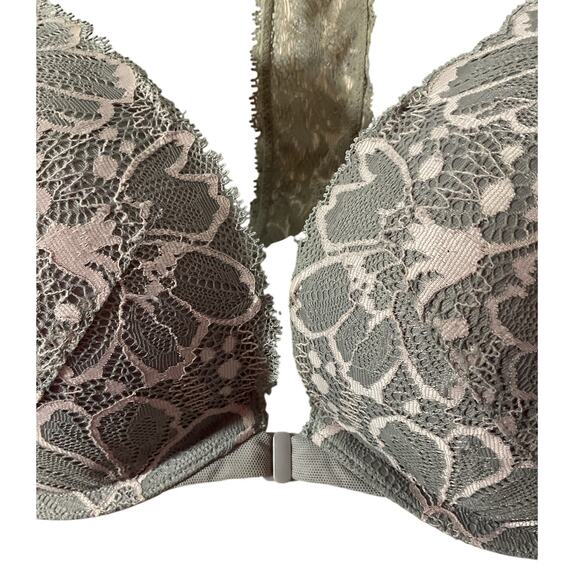 Victoria’s Secret Racerback Push Up Underwire Bra 34 DD Gray Pink Lace - Picture 4 of 6